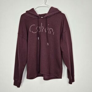 Calvin Klein Performance Hoodie Womens XL Boxy Pullover Sweatshirt Logo Maroon